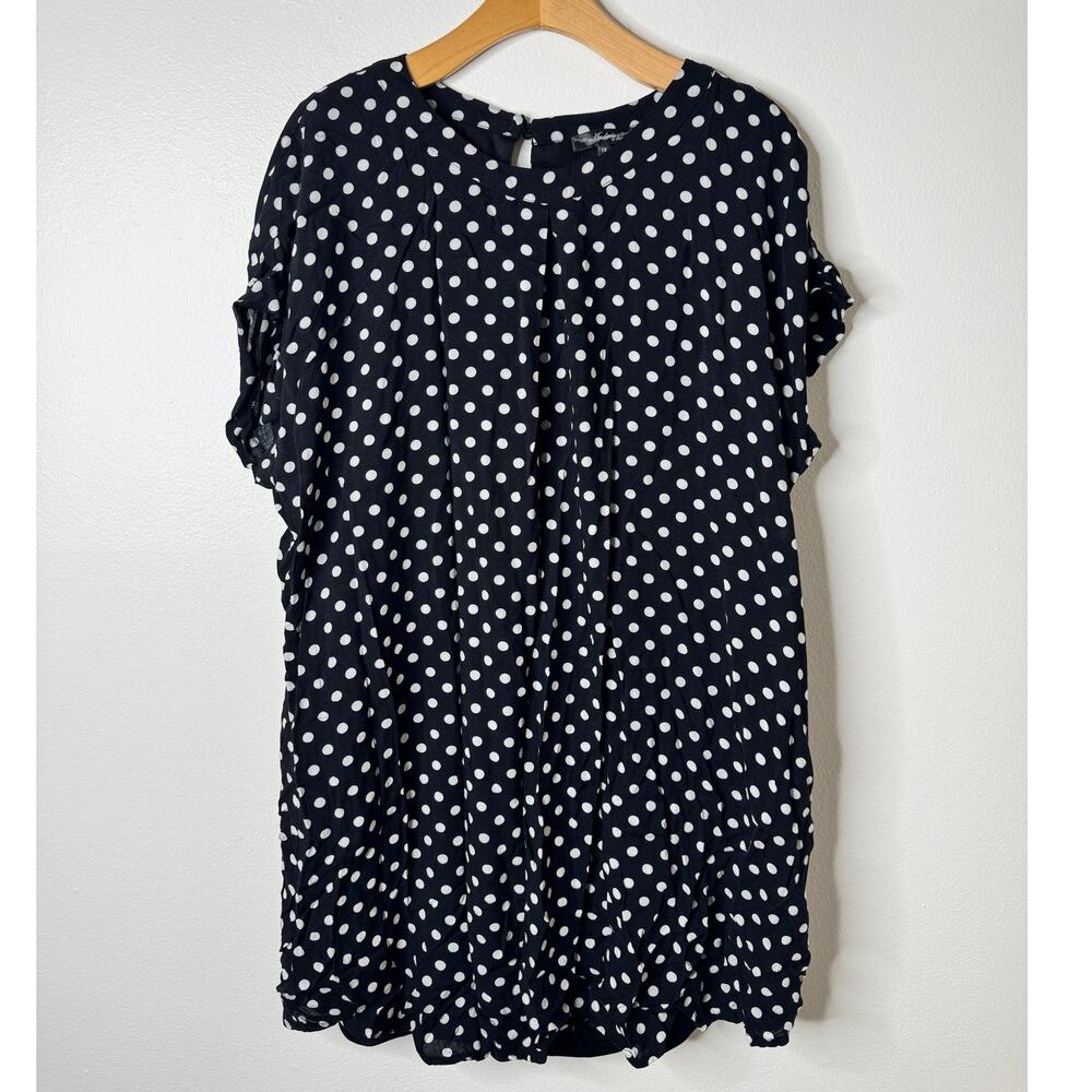 Andree by Unit Plus 1X Black/White Polka Dot Tunic Dress Knee-Length